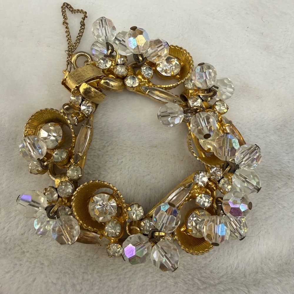 Vintage Juliana Rhinestone Bracelet Cha Cha Gold Tone 7" - Picture 7 of 11